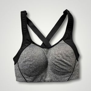 Victoria’s Secret Black Gray Padded Adjustable Cross Back Sports Bra 32D